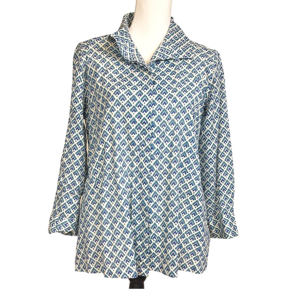 Liza Byrd NWT button up tunic Mimi top navy green with pockets